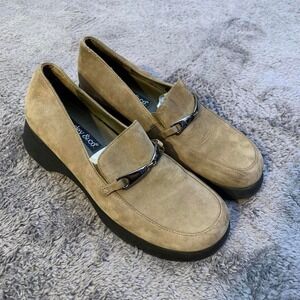 Wesley and Co Cute Tan Suede Loafers With Black Sole